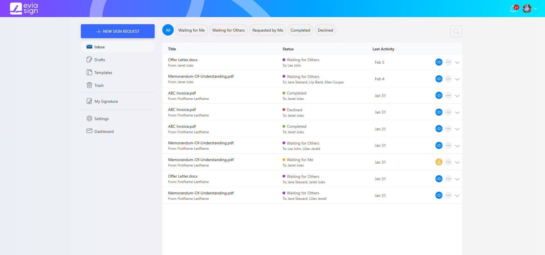 screenshot of Evia Sign